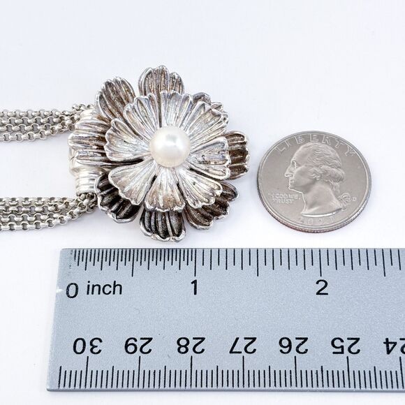 Vintage Esposito ESPO SIG Sterling Silver 925 Pearl Bib Floral Necklace 17" - Picture 5 of 7